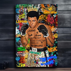 Boxing Champion Graffiti Wall Art – Urban Pop Art Fighter Print – Gym Decor Poster – Street Style Canvas for Man Cave