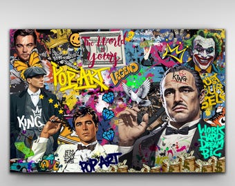 Pop Art Mafia Wall Art, King Hustle Canvas Print, Luxury Street Art Decor, Man Cave Office Wall Art