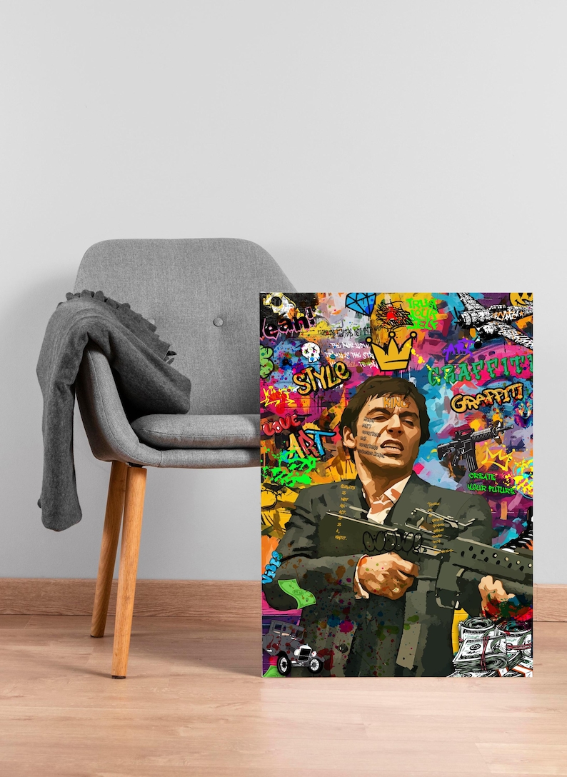 Gangster Graffiti Pop Art Poster, Urban Street Art Wall Decor, Mafia Style Printable, Man Cave Wall Art image 2