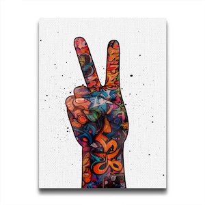 Graffiti Peace Hand Sign Wall Art, Peace Finger Graffiti Painting, Graffiti Canvas, Finger Graffiti Canvas Wall Art, Digital Download