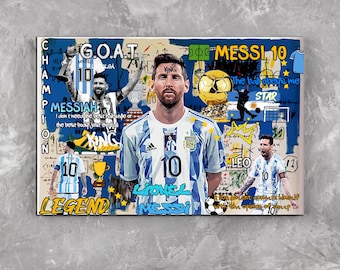 Impresión de grafiti pop art de Messi, arte mural de fútbol GOAT, póster de leyenda del fútbol, decoración moderna para salas deportivas, descarga digital