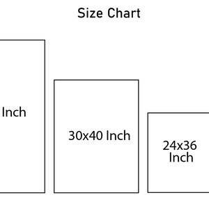 May include: Size chart showing four different sizes of canvas prints. The sizes are 40x60 inches, 30x40 inches, 24x36 inches, and 16x24 inches.