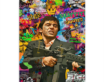 Póster de grafiti de gánster, arte pop, decoración de pared de arte callejero urbano, imprimible de estilo mafioso, arte de pared para cueva de hombre.