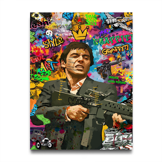 Gangster Graffiti Pop Art Poster, Urban Street Art Wall Decor, Mafia Style Printable, Man Cave Wall Art