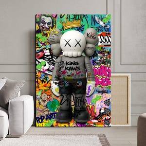 Kaws Graffiti Poster, Figure Printable Wall Art, Modern Pop Art Urban Wall Decor, Graffiti Toys Print, Sneaker Prints, Gift For Kids