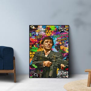 Gangster Graffiti Pop Art Poster, Urban Street Art Wall Decor, Mafia Style Printable, Man Cave Wall Art image 3