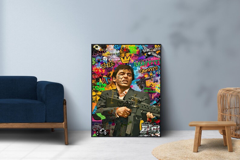 Gangster Graffiti Pop Art Poster, Urban Street Art Wall Decor, Mafia Style Printable, Man Cave Wall Art image 3