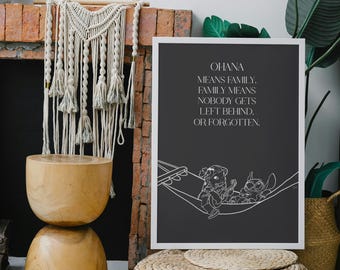 Lilo and Stitch 'Ohana' Quote Print: Minimalist Movie Poster Home Decor (Digital Download)