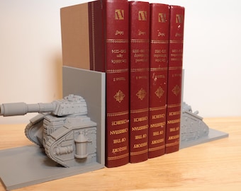 Grimdark Tank Bookends, Sci-Fi Tabletop Inspired Book Holders, 3D Printed Military Bookends, Gamer Shelf Decor