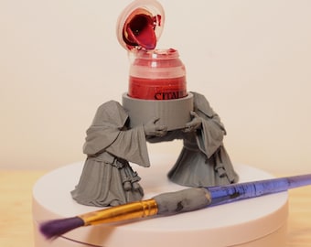 Grimdark Paint Pot Holder | Robed Cultist Miniature Painting Stand | Anti-Spill Base for Paints | Wargaming Hobby Accessory