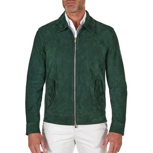 Men&#39;s Green Suede Leather Shirt Jacket
