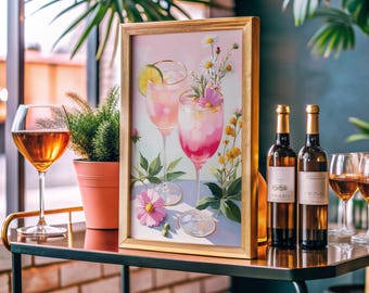 Cocktail Kunstdruck: Stilvoller Barwagen Dekor (Digitaler Download)