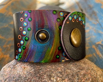 Hand-painted leather cuff bracelet | jewelry | accessories | wearable art
