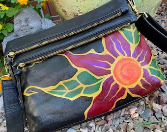Hand-painted, upcycled, recycled leather bag | purse | accessories