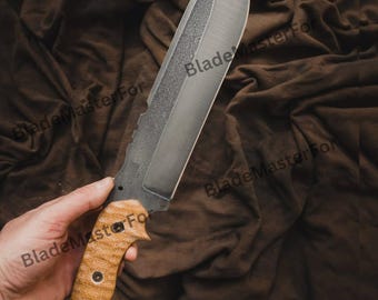 Artigianato da esterno GodFather in acciaio D2 fatto a mano / Finitura nera / Manico in micarta scolpita marrone / Creazione artigianale a codolo intero / Regalo per lui
