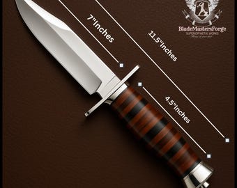 Handgemaakt Bowie-mes roestvrijstalen mes met volledige tang en leren handvat