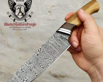 Damascus-stalen koksmes - op maat gemaakt handgemaakt mes | BladeMastersForge