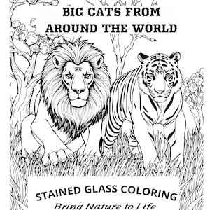 大きな猫の塗り絵ページバンドル ライオンプリント 野生動物アート 教室活動 大きな猫のヒョウ ダウンロード トラのシート 野生動物プリント ジャングルアート