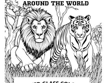 Big Cat Coloring Pages: Stained Glass Wildlife Art (PDF Download)