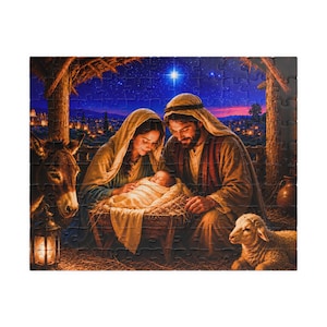 Julpussel med julkrubba | Religiöst julpussel | Jesusbarnet Maria Josef Krybbscen | 110–520 bitar
