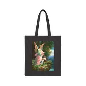 Guardian Angel Tote Bag – Christian Canvas Tote – Faith Inspired Gift – Religious Market Bag – Vintage Angel Art Tote image 12