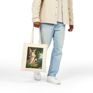 Guardian Angel Tote Bag – Christian Canvas Tote – Faith Inspired Gift – Religious Market Bag – Vintage Angel Art Tote image 5
