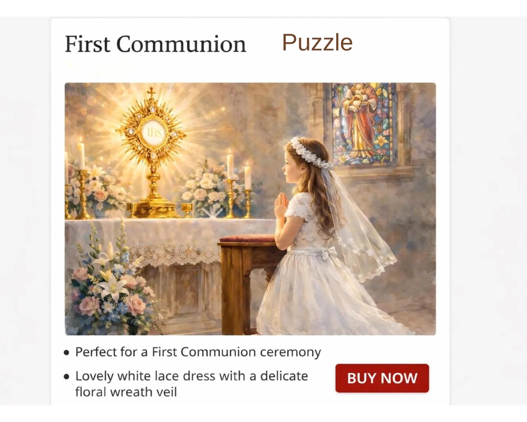 First Communion Gift for Girls, Catholic Puzzle, Eucharist Art Jigsaw ...