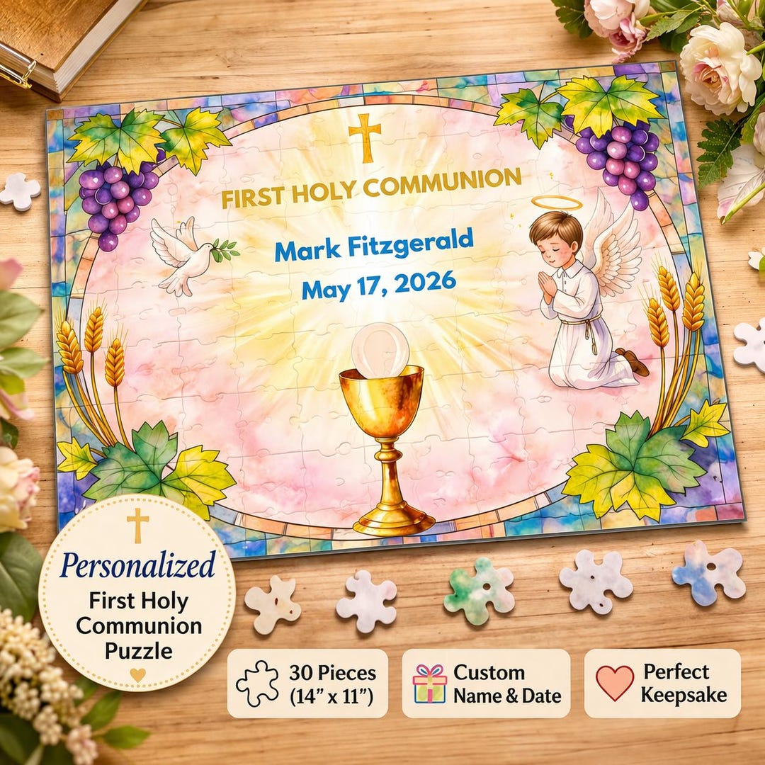 First Holy Communion Personalized Puzzle for Boy | Custom Name & Date ...