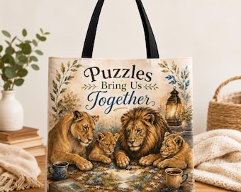 Puzzle Lover Tote Bag | Puzzles Bring Us Together | Cozy Lion Family Design