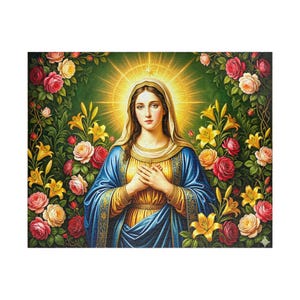 Puzzle con aureola floreale della Vergine Maria / Puzzle cattolico / Regalo cristiano / Puzzle di arte religiosa / Regalo devozionale mariano