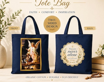 Guardian Angel Tote Bag | Christian Tote Bag | Religious Gift | You Are Never Alone | Inspirational Faith Tote