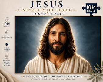 Jesus Portrait Jigsaw Puzzle, Shroud of Turin Christ Art, Christian Gift