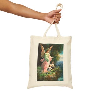 Guardian Angel Tote Bag – Christian Canvas Tote – Faith Inspired Gift – Religious Market Bag – Vintage Angel Art Tote image 9