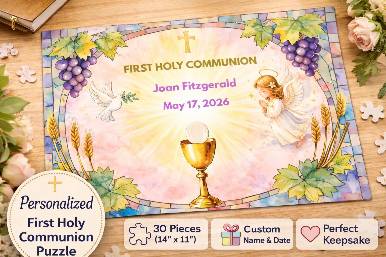 Personalized First Holy Communion Puzzle for Girl | Custom Name & Date ...