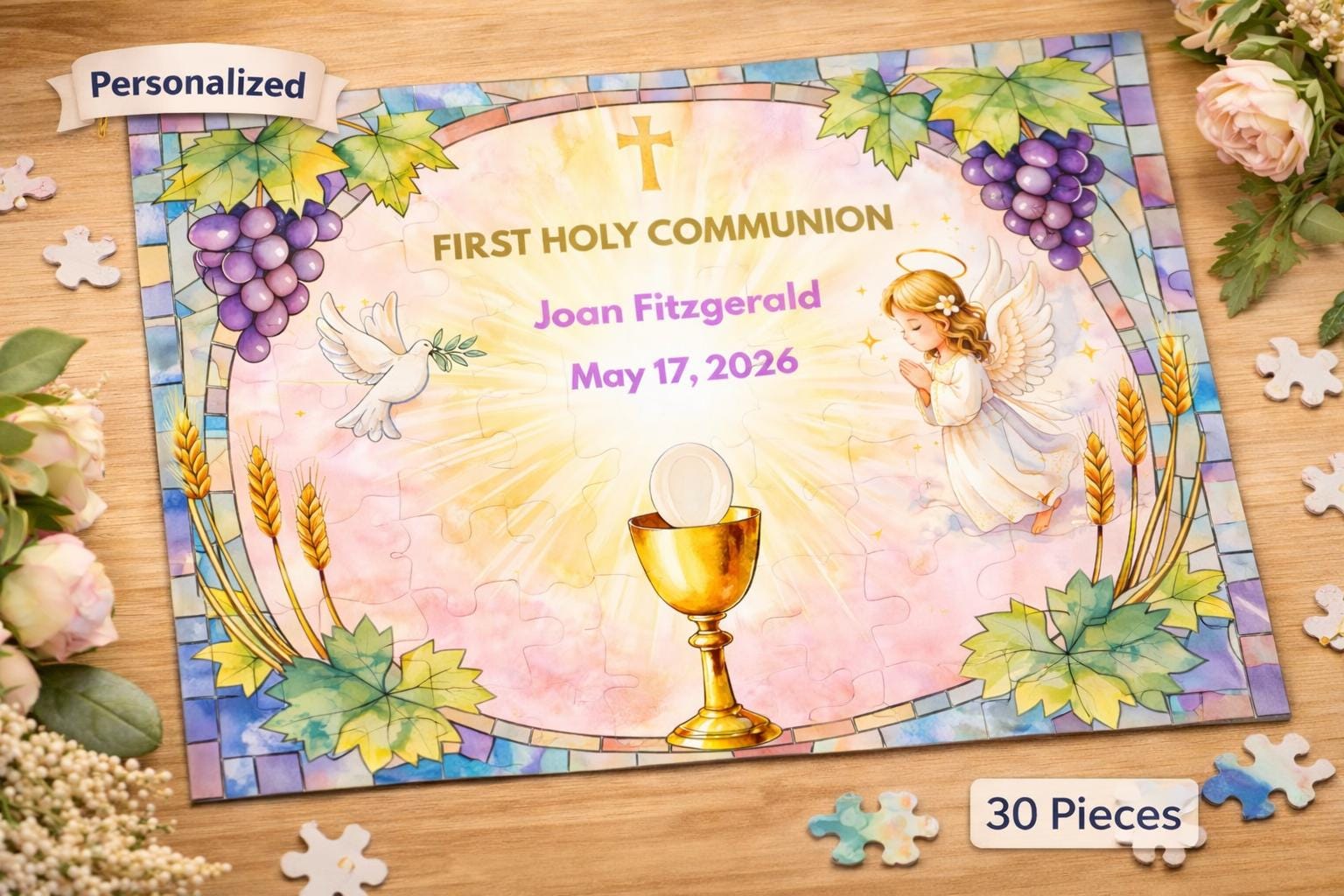 Personalized First Holy Communion Puzzle for Girl | Custom Name & Date ...