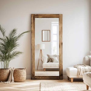 Reclaimed Wood Wall Mirror Antique, Rustic Floor Mirror, Farmhouse Wall Decor, Decorative Large Mirror Frame,Bedroom Mirror for Housewarming