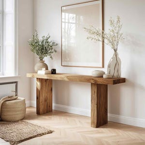 Rustic Wood Console Table for Entry, Reclaimed Wood Hallway Table, Customizable Handmade Wooden Solid Sofa Foyer Dresser for Housewarming
