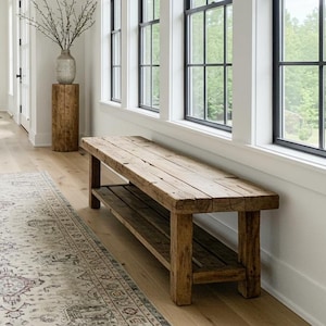 Entryway Bench, Rustic Reclaimed Wood, Handcrafted Solid Chestnut Wood, Farmhouse Hallway Shoe Rack Bench/Seating,Garden Plant Bench
