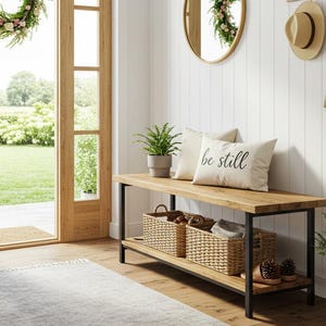 Entryway Bench, Rustic Reclaimed Wood, Handcrafted Solid Chestnut Wood, Farmhouse Hallway Shoe Rack Bench/Seating,Garden Plant Bench