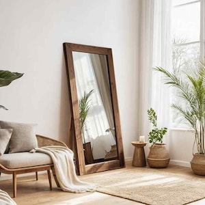 Handmade Reclaimed Wood Floor Mirror: Rustic Farmhouse Decor