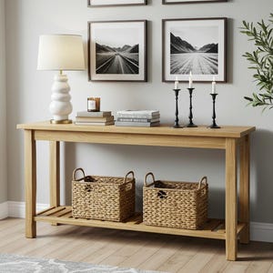 Reclaimed Wood Console Table with Shelf, Farmhouse Hallway Entryway Table Narrow, Customizable Handmade Sofa Table with Storage