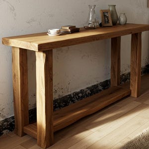 Reclaimed Wood Console Table with Shelf, Farmhouse Hallway Entryway Table Narrow, Customizable Handmade Sofa Table with Storage