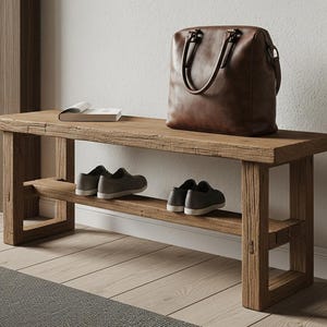 Entryway Bench, Rustic Reclaimed Wood, Handcrafted Solid Chestnut Wood, Farmhouse Hallway Shoe Rack Bench/Seating,Garden Plant Bench