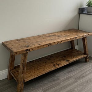 Reclaimed Wood Console Table with Shelf, Farmhouse Hallway Entryway Table Narrow, Customizable Handmade Sofa Table with Storage