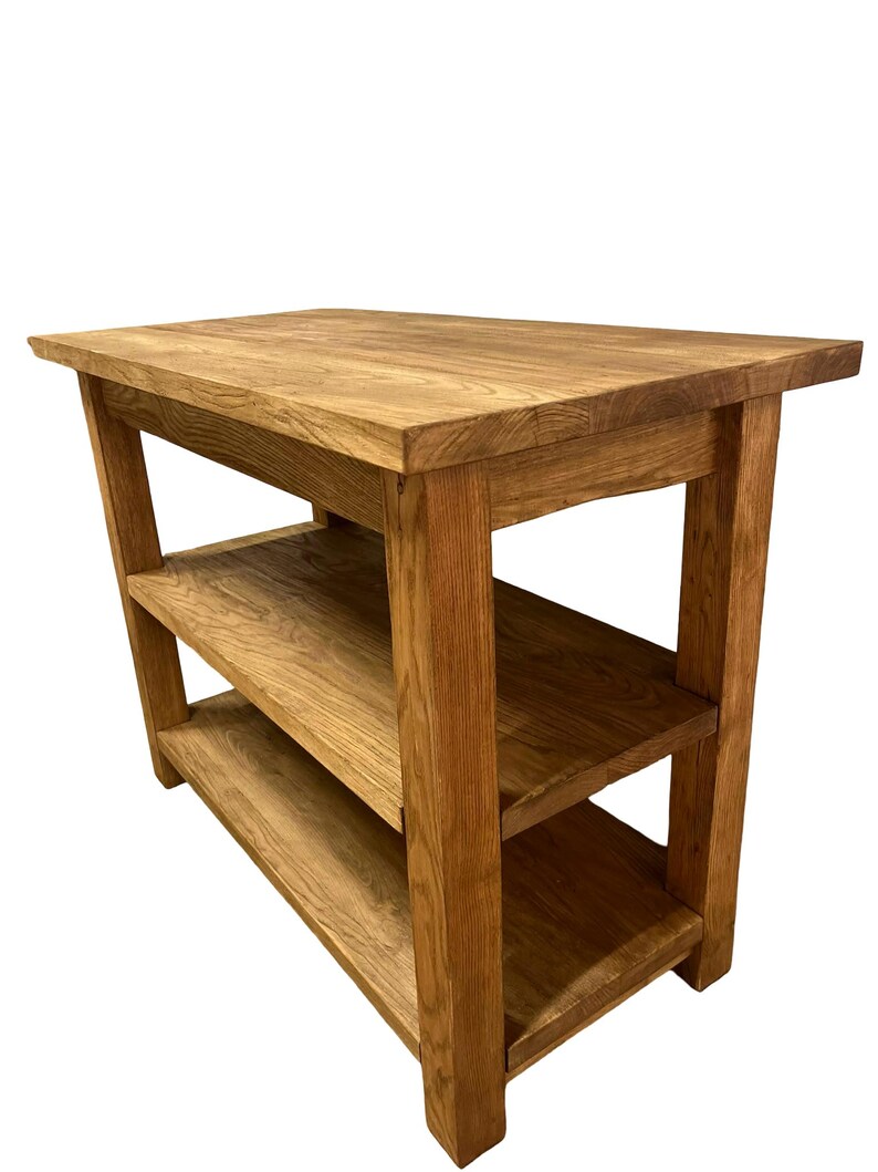 Handmade Chestnut Kitchen Island - Rustic Design with Double Shelf image 3