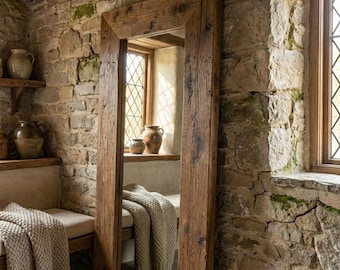 Handmade Reclaimed Wood Floor Mirror, Rustic Farmhouse Decor