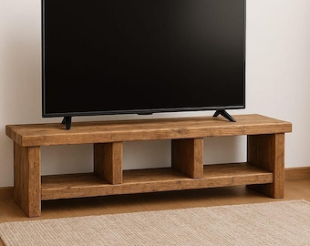 Handcrafted Rustic Chestnut TV Stand: Farmhouse Media Console