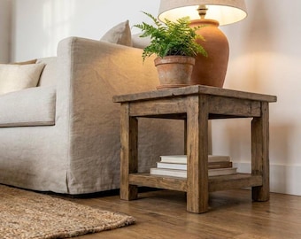 Farmhouse Side Table: Rustic Chestnut Wood (Handmade Reclaimed)
