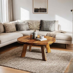 Rustieke ronde salontafel van teruggewonnen hout, handgemaakte kastanjehouten woonkamermeubels, boerderijontwerp, ronde salontafel barnwood