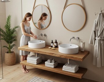 Handcrafted Reclaimed Wood Floating Vanity: Rustic Farmhouse